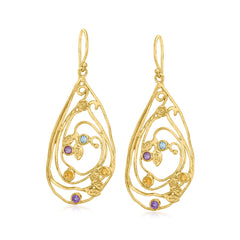 Ross-Simons Multi-Gemstone Leaf Drop Earrings in 18kt Gold Over Sterling